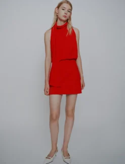 Abito svasato in envers satin - ROSSO