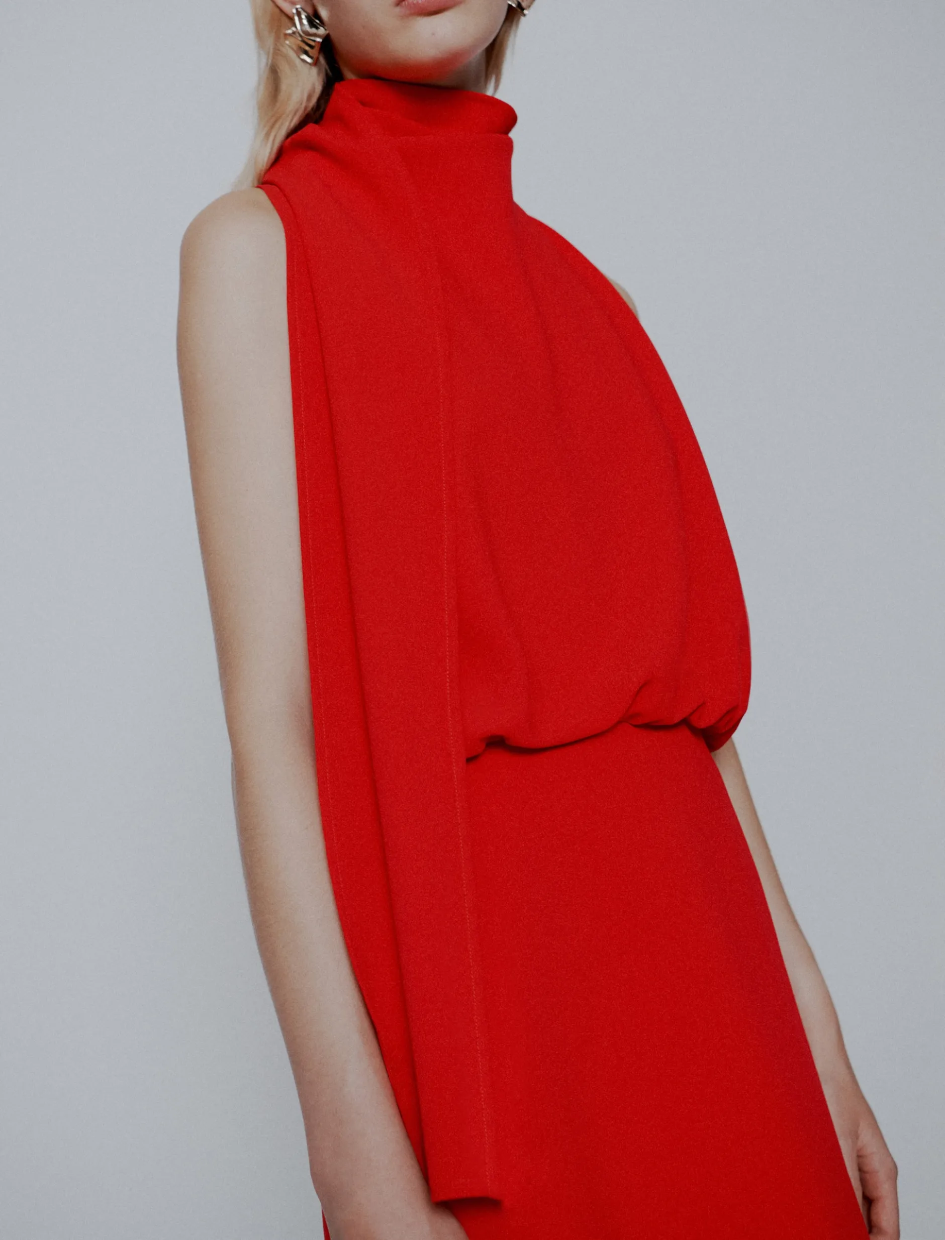 Abito svasato in envers satin - ROSSO