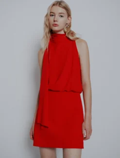 Abito svasato in envers satin - ROSSO