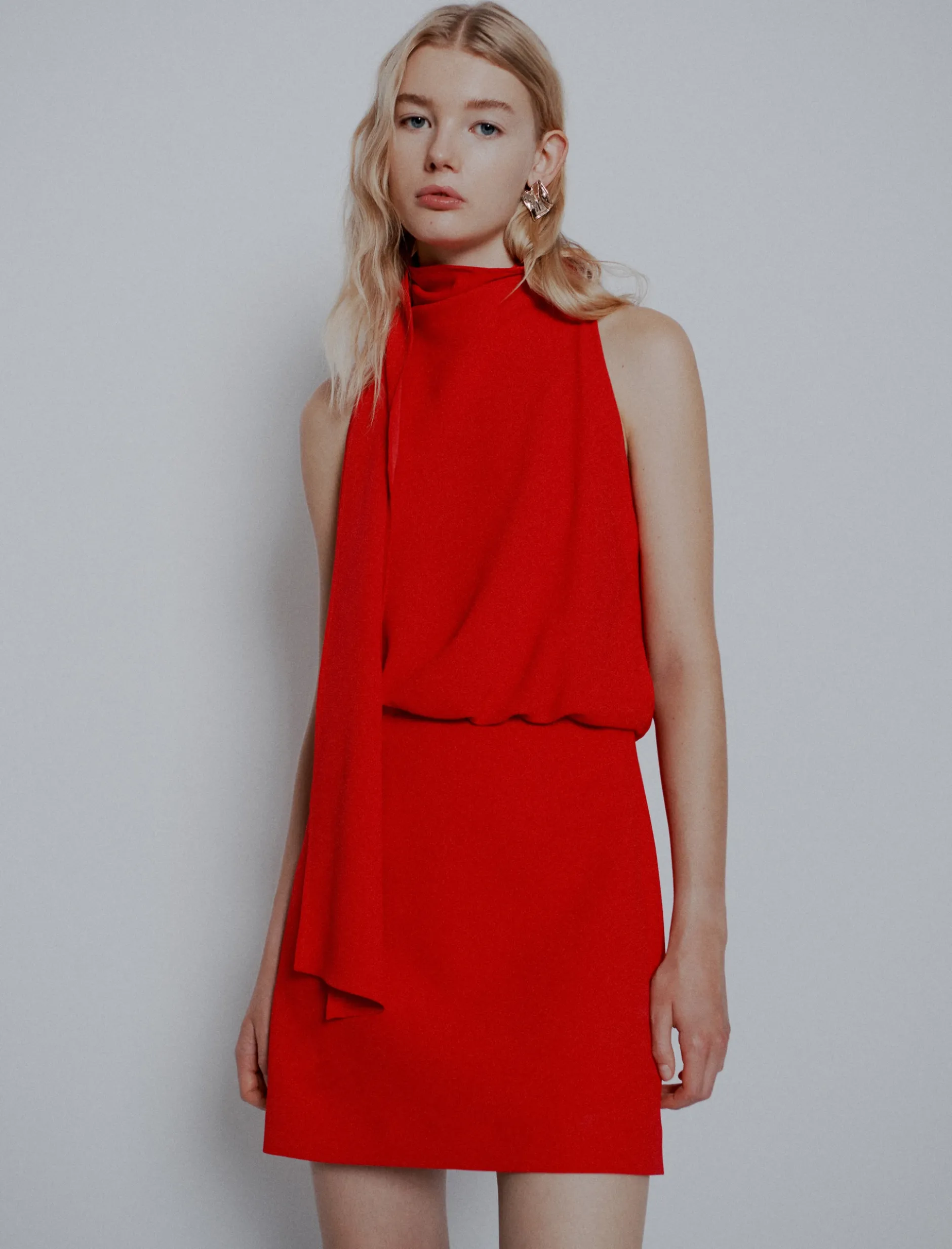 Abito svasato in envers satin - ROSSO