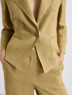 Blazer aderente in lino delavé - KAKI