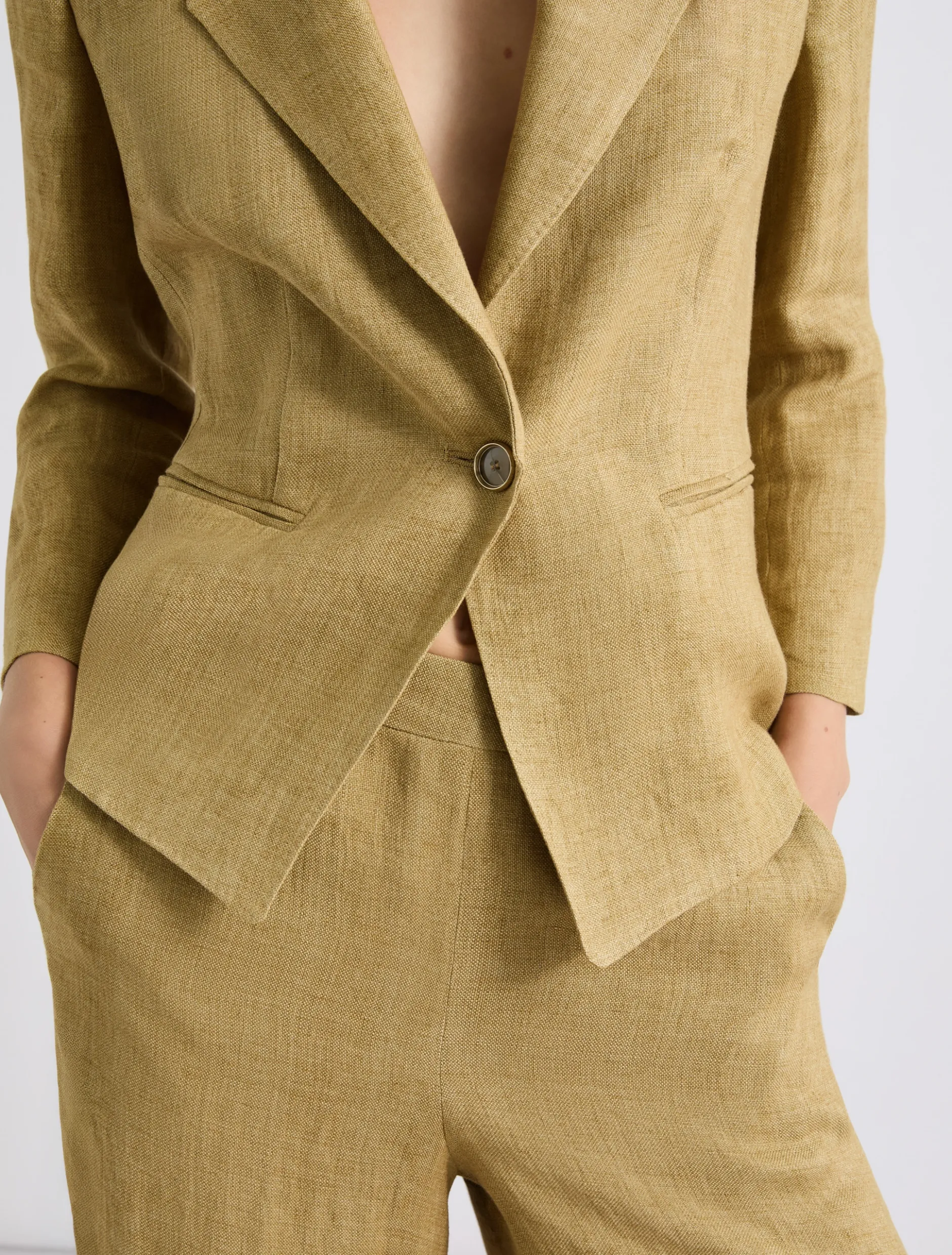 Blazer aderente in lino delavé - KAKI