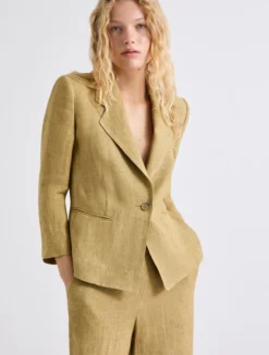 Blazer aderente in lino delavé - KAKI