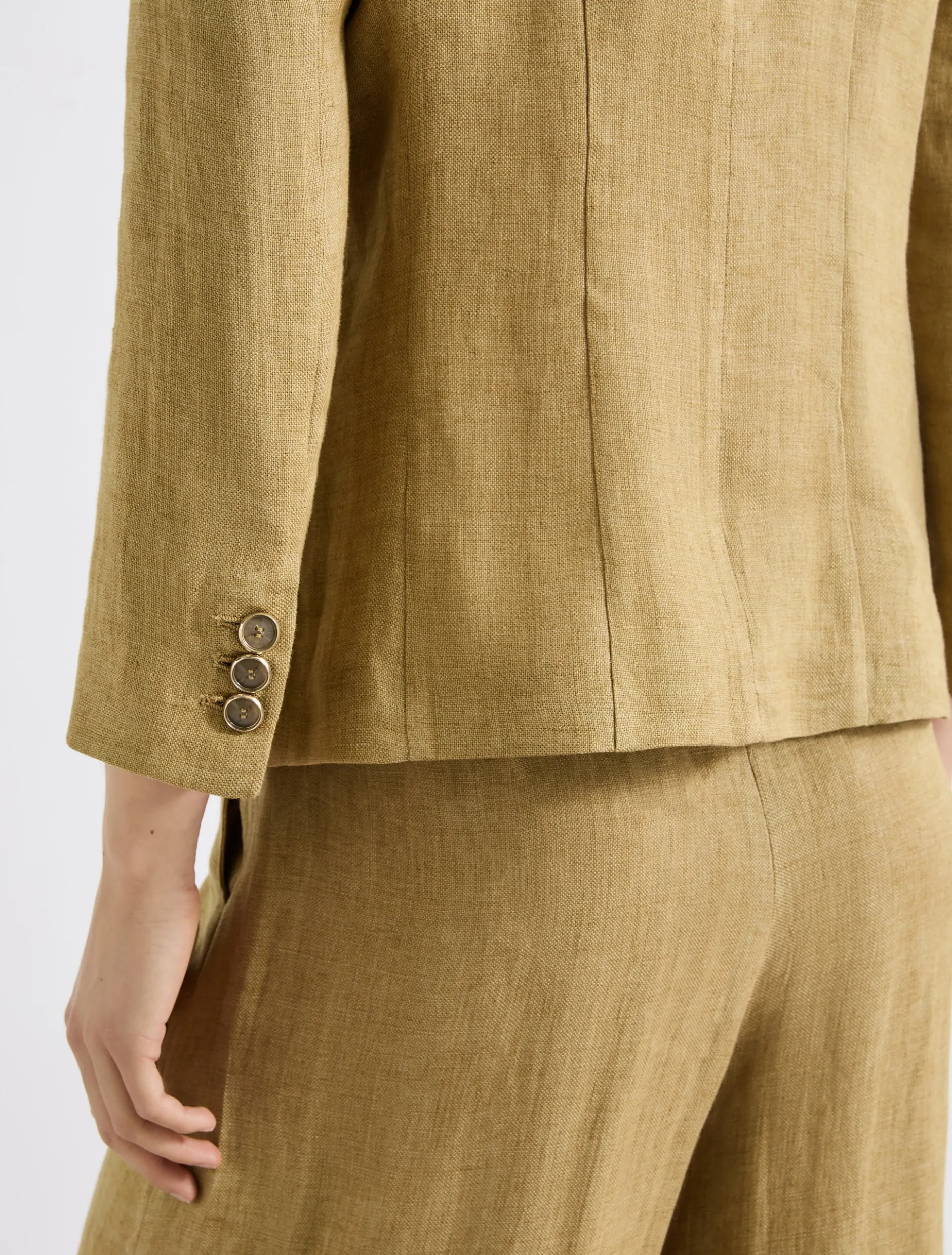 Blazer aderente in lino delavé - KAKI