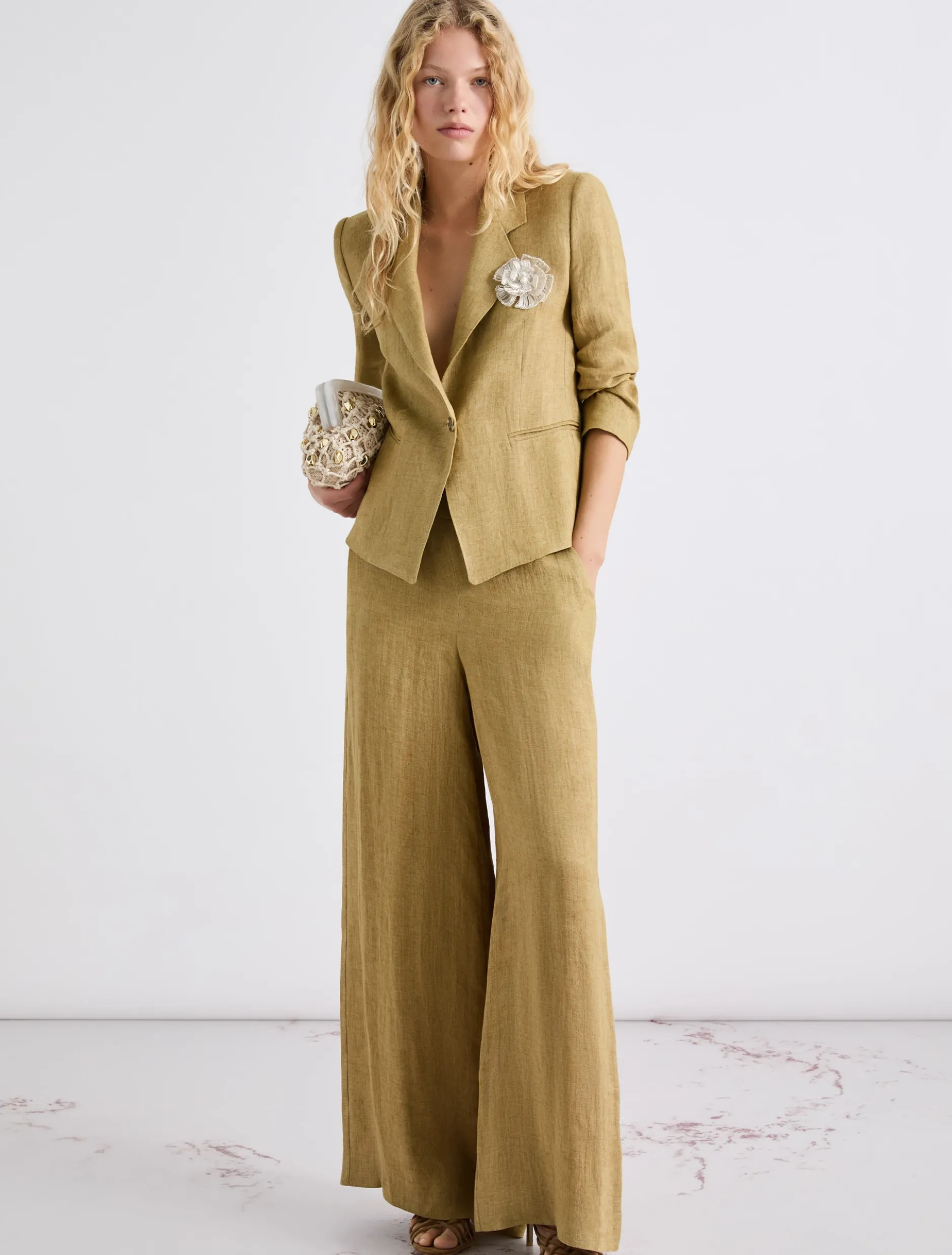 Blazer aderente in lino delavé - KAKI