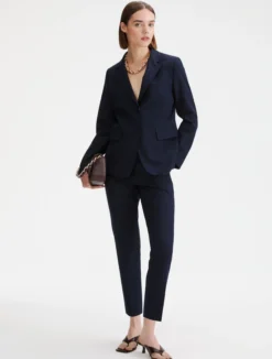 Blazer aderente in tela stretch - BLU NOTTE