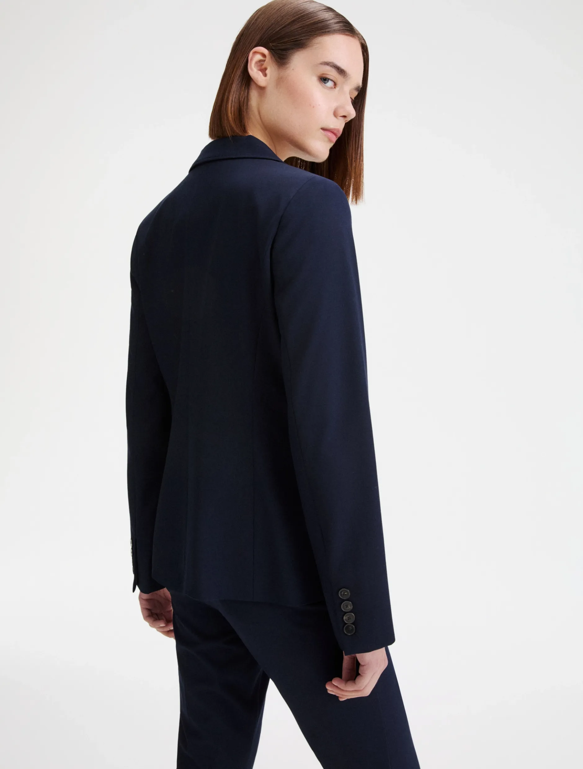 Blazer aderente in tela stretch - BLU NOTTE