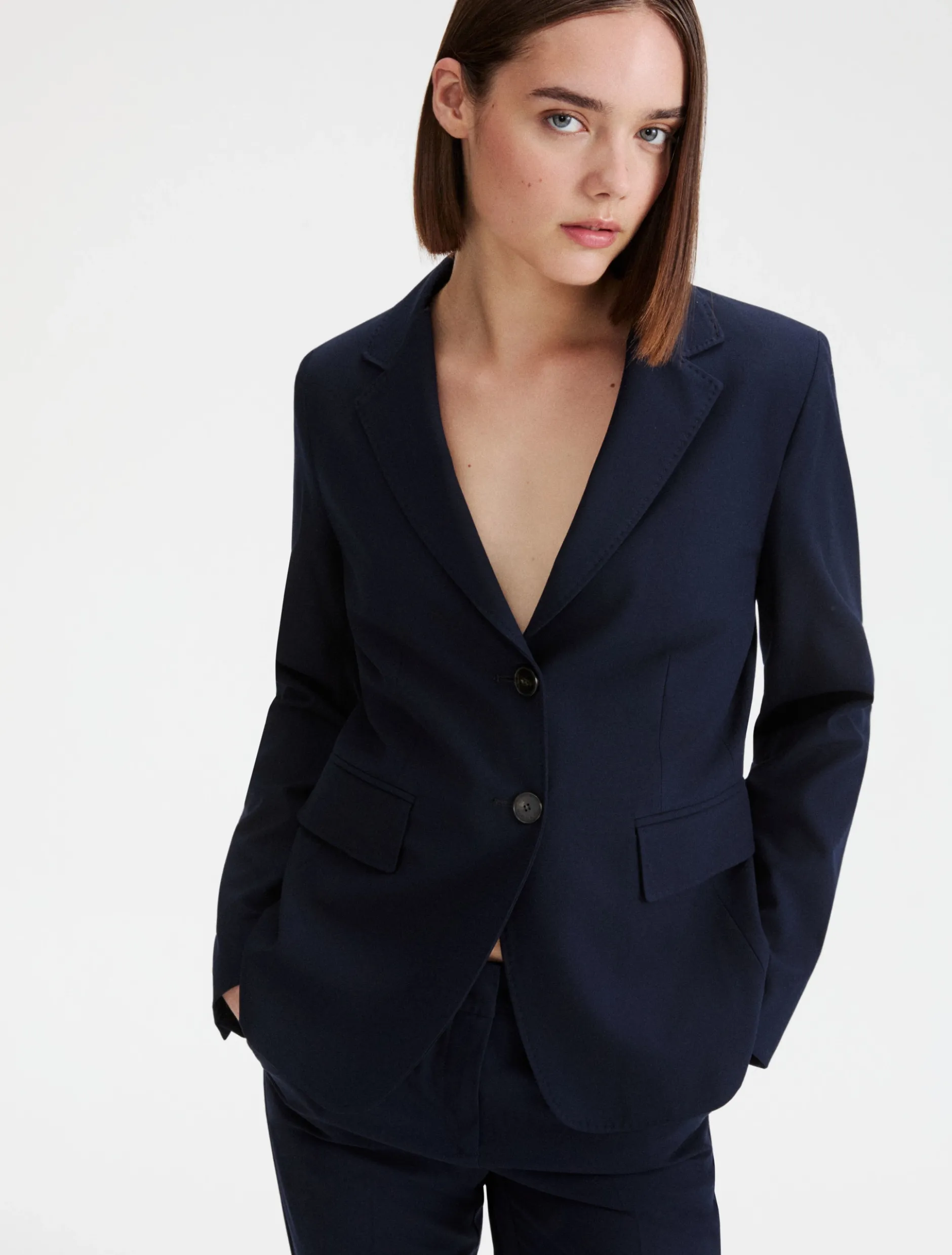 Blazer aderente in tela stretch - BLU NOTTE