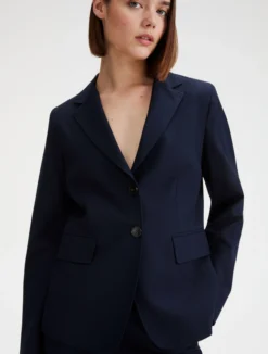 Blazer aderente in tela stretch - BLU NOTTE