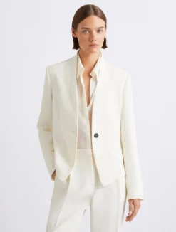 Blazer corto in envers satin - BIANCO LANA