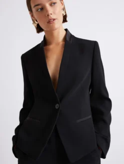 Blazer corto in envers satin - NERO
