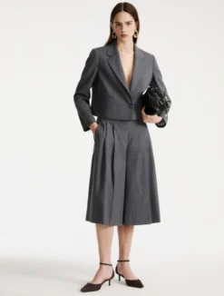 Blazer corto in gabardina - GRIGIO MELANGE