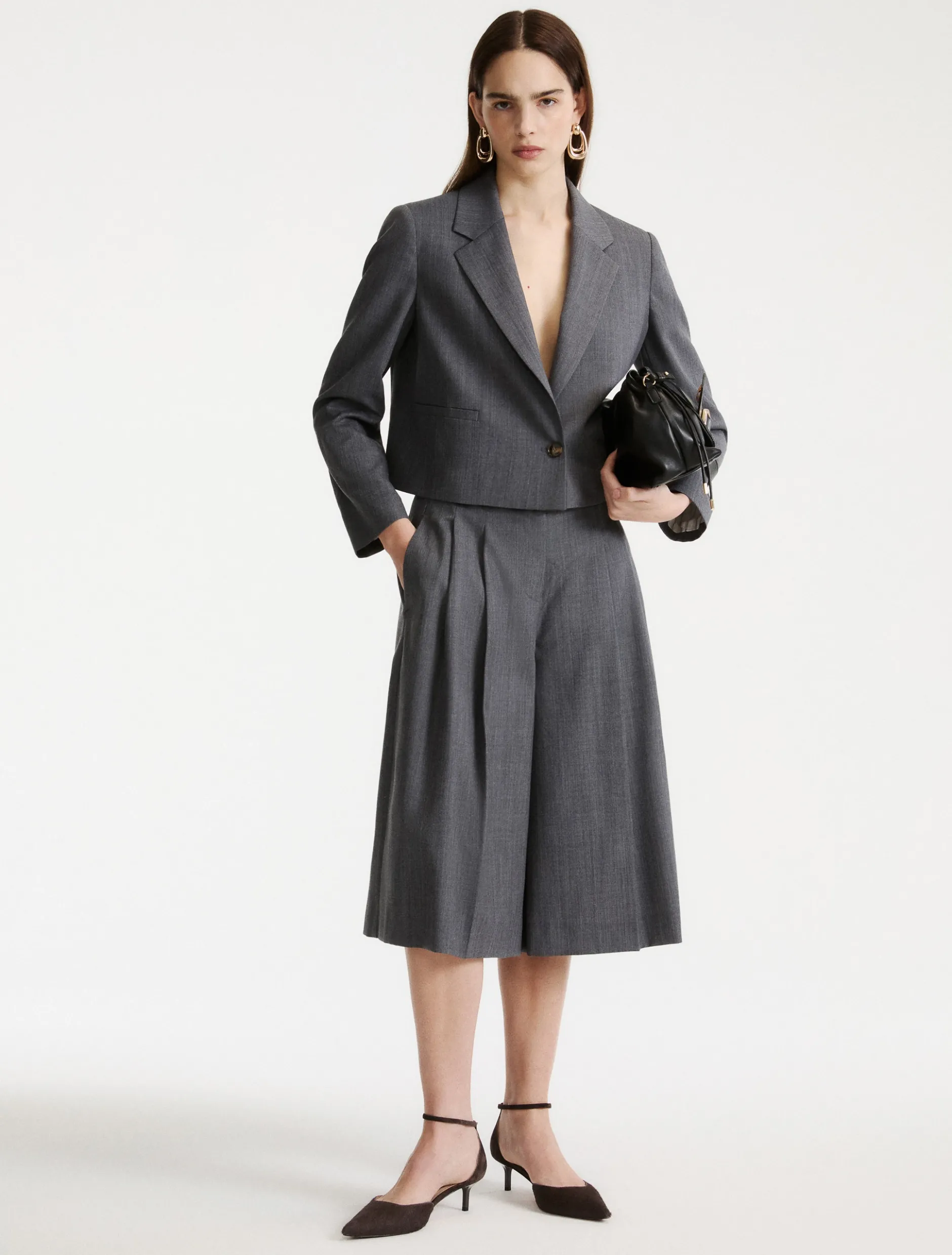 Blazer corto in gabardina - GRIGIO MELANGE