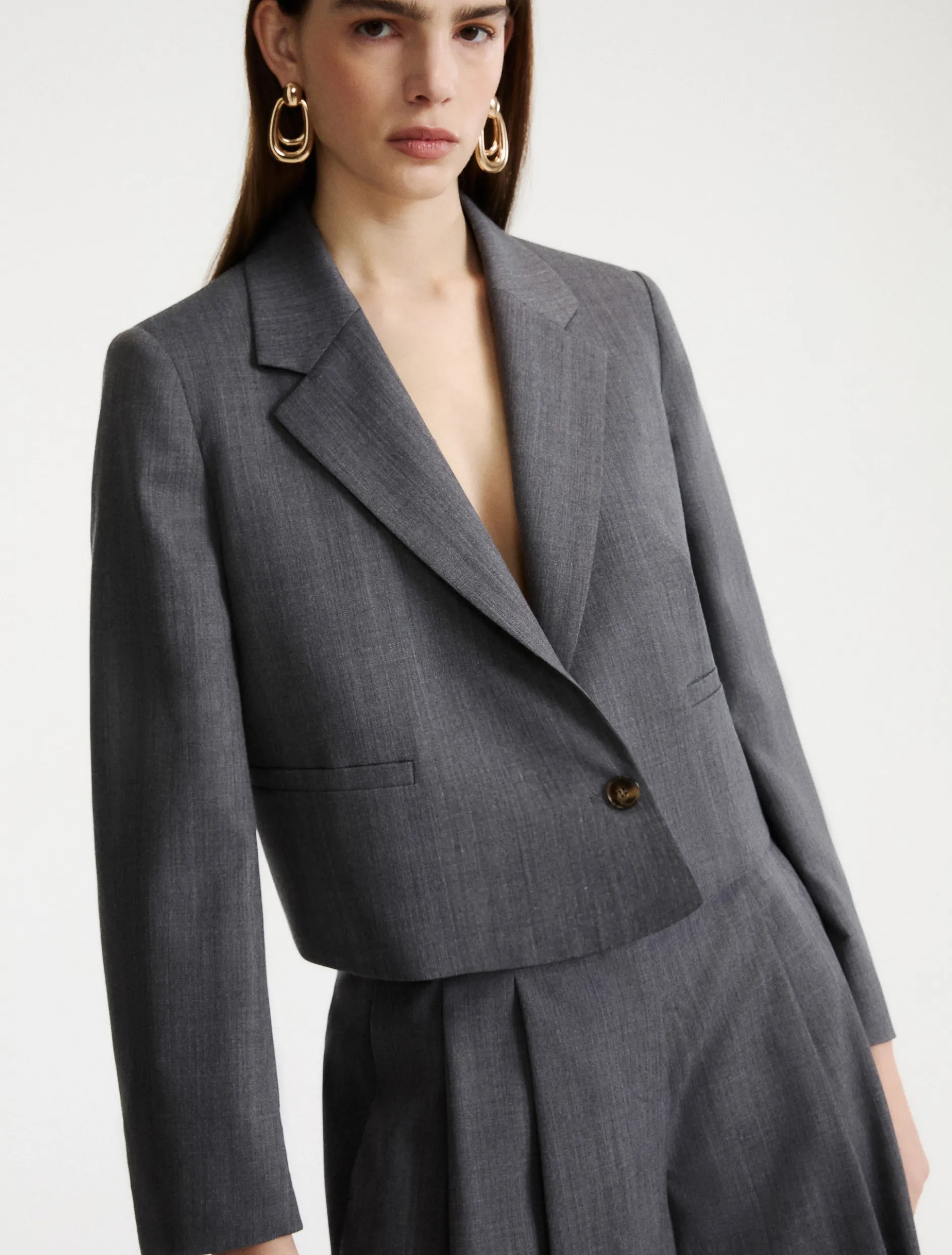 Blazer corto in gabardina - GRIGIO MELANGE