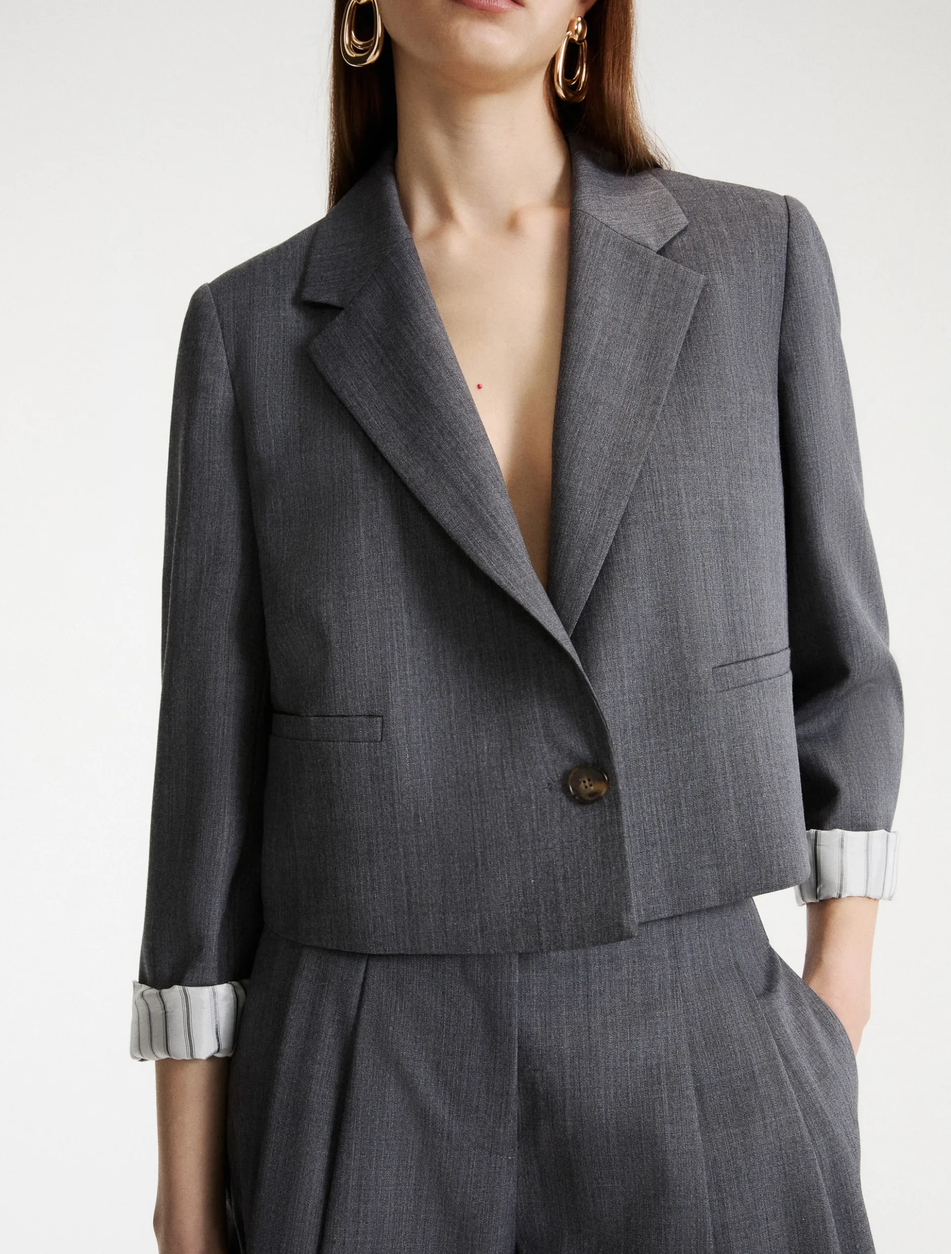 Blazer corto in gabardina - GRIGIO MELANGE