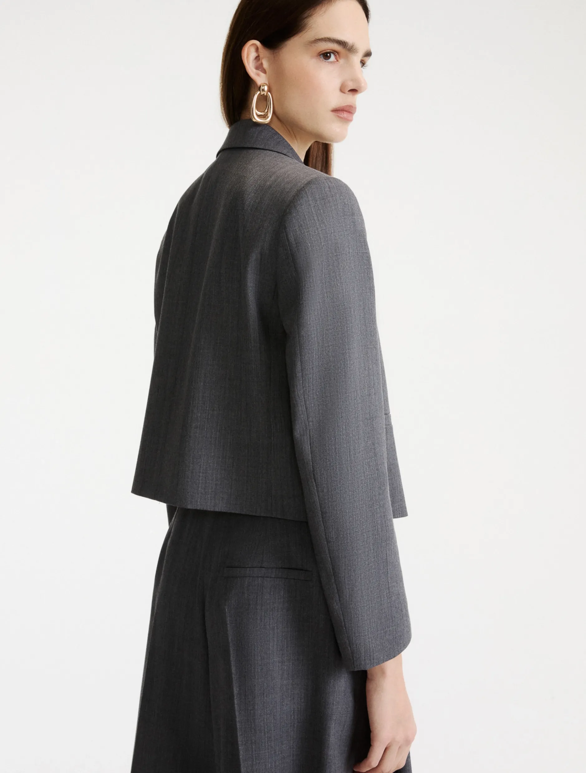 Blazer corto in gabardina - GRIGIO MELANGE