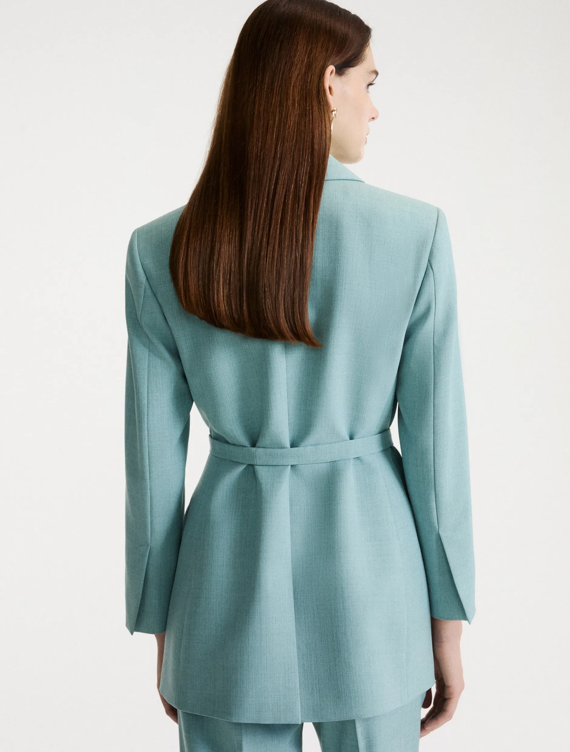 Blazer doppiopetto con cintura - VERDE ACQUA