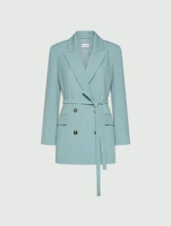 Blazer doppiopetto con cintura - VERDE ACQUA