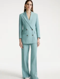 Blazer doppiopetto con cintura - VERDE ACQUA