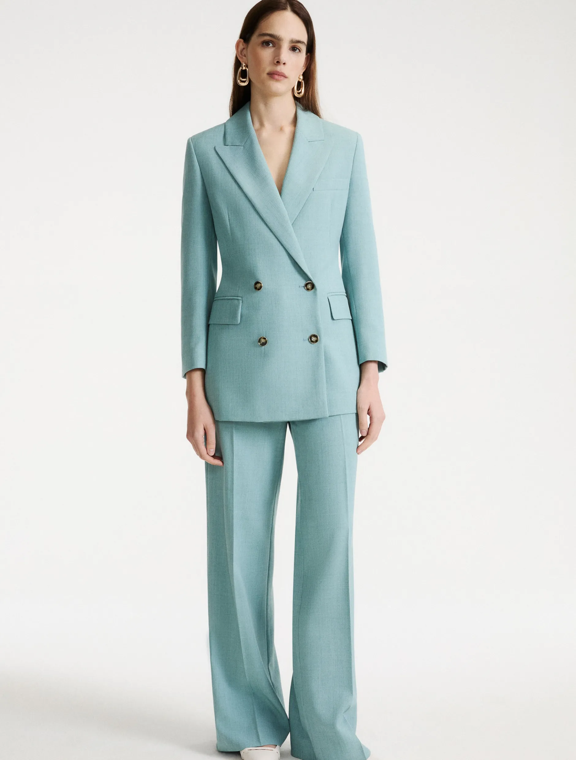 Blazer doppiopetto con cintura - VERDE ACQUA