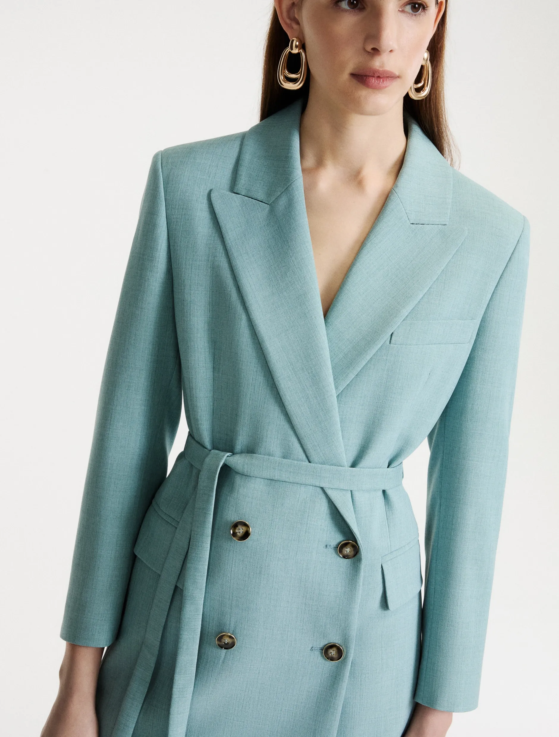 Blazer doppiopetto con cintura - VERDE ACQUA