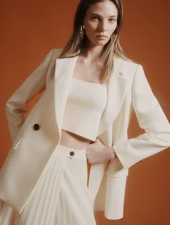 Blazer doppiopetto in envers satin - BIANCO LANA