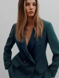 Blazer doppiopetto in envers satin - BLU PAVONE