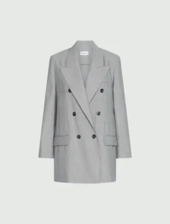 Blazer doppiopetto in grisaglia di lana e seta - GRIGIO