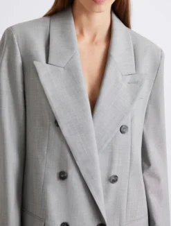 Blazer doppiopetto in grisaglia di lana e seta - GRIGIO