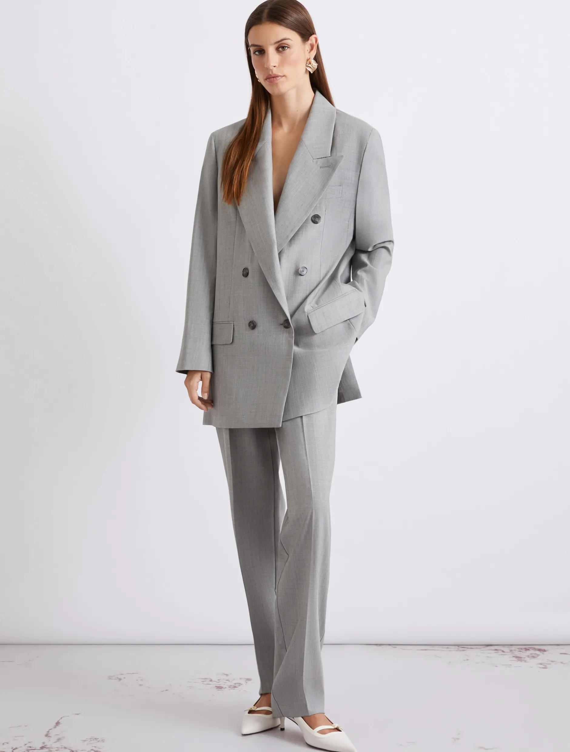 Blazer doppiopetto in grisaglia di lana e seta - GRIGIO