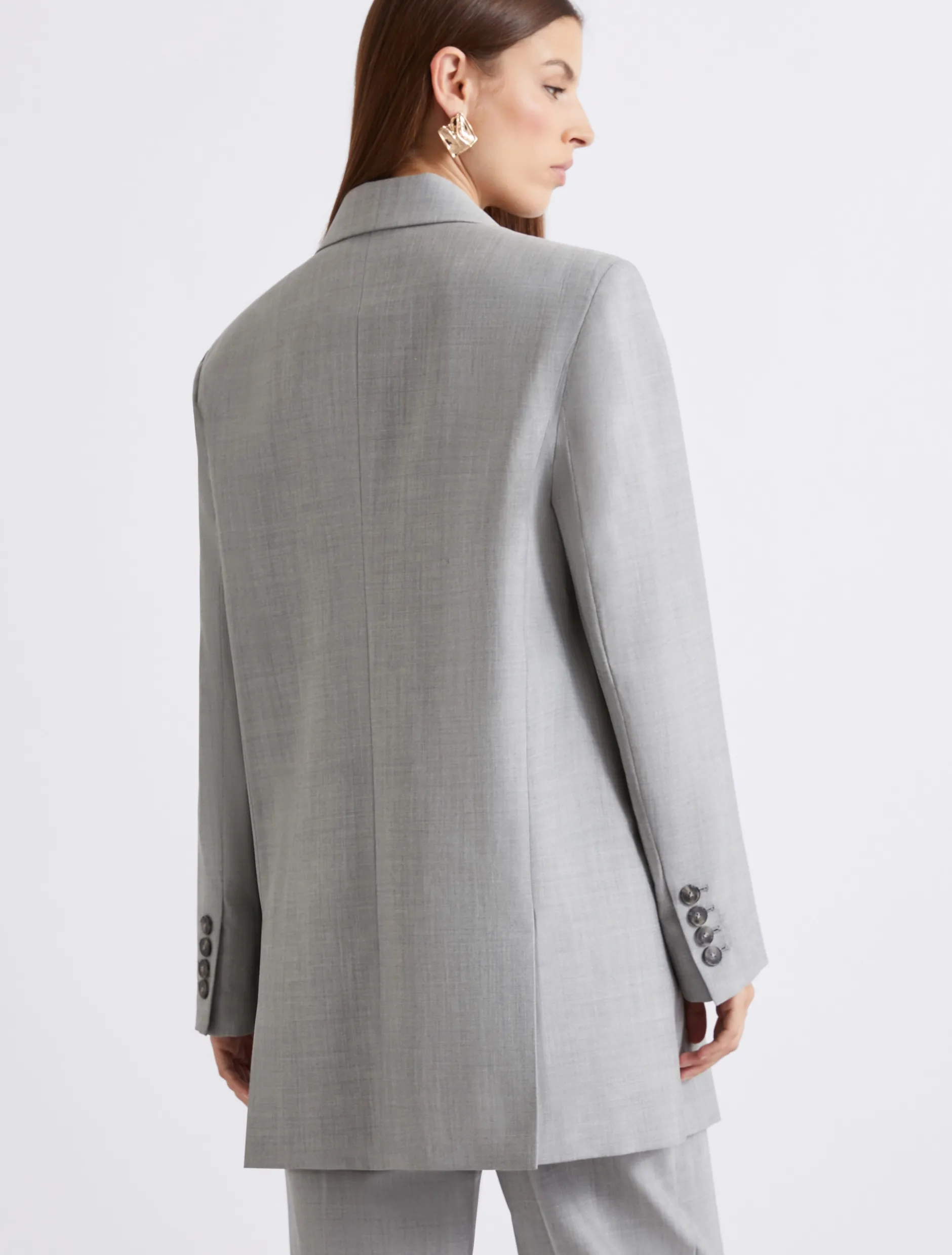 Blazer doppiopetto in grisaglia di lana e seta - GRIGIO