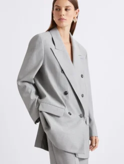 Blazer doppiopetto in grisaglia di lana e seta - GRIGIO