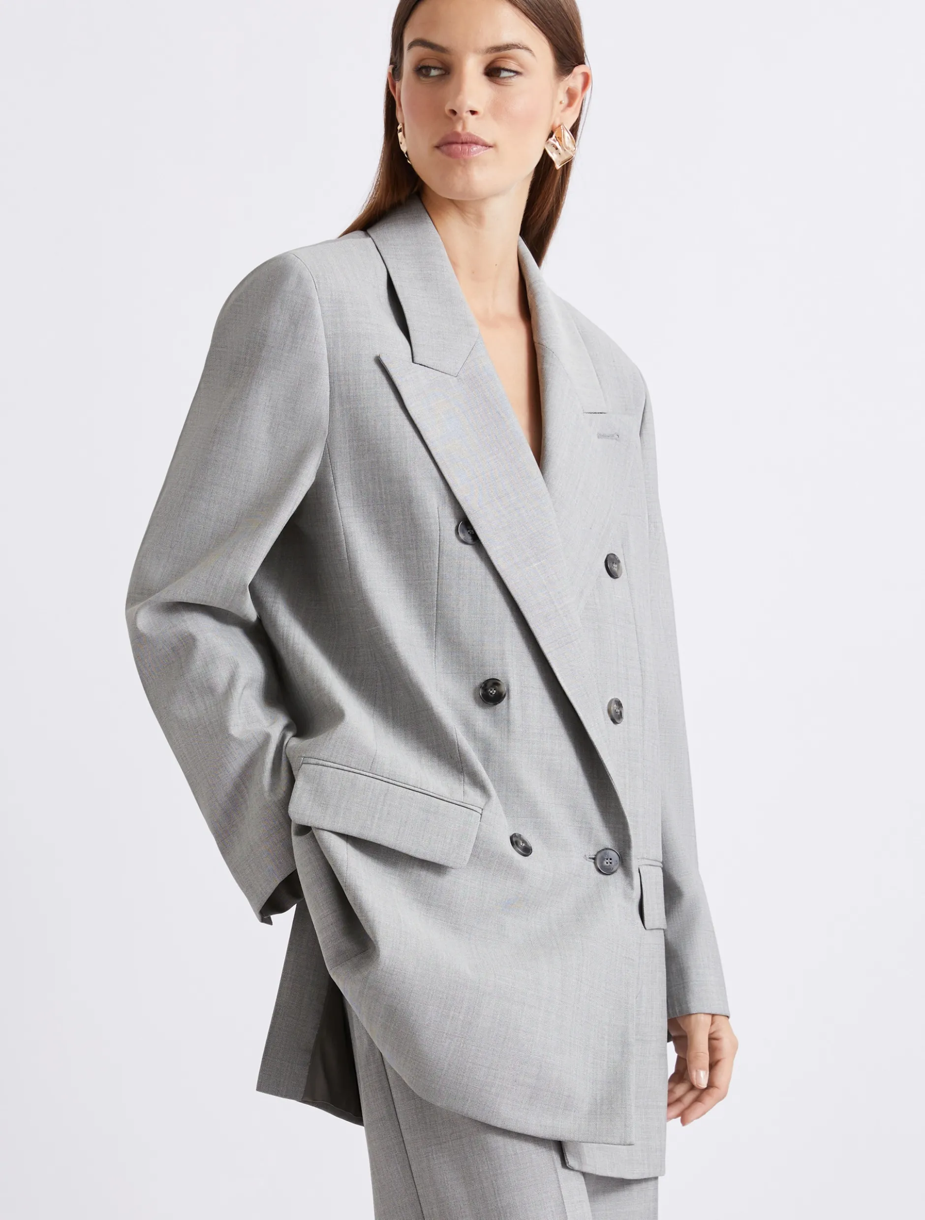 Blazer doppiopetto in grisaglia di lana e seta - GRIGIO