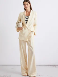 Blazer doppiopetto in tela - PANNA
