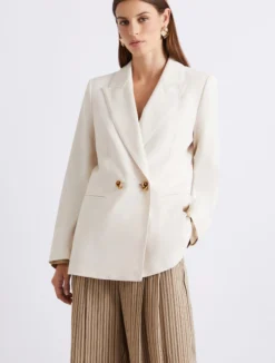 Blazer doppiopetto in tela stretch - BIANCO