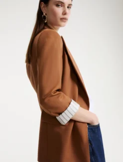 Blazer dritto in gabardina - TABACCO