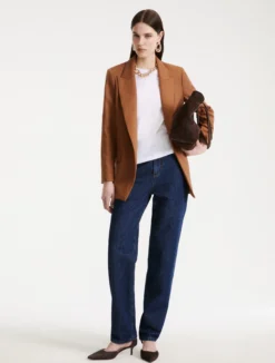 Blazer dritto in gabardina - TABACCO