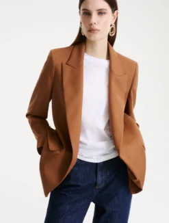 Blazer dritto in gabardina - TABACCO