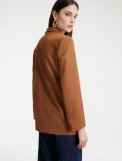 Blazer dritto in gabardina - TABACCO