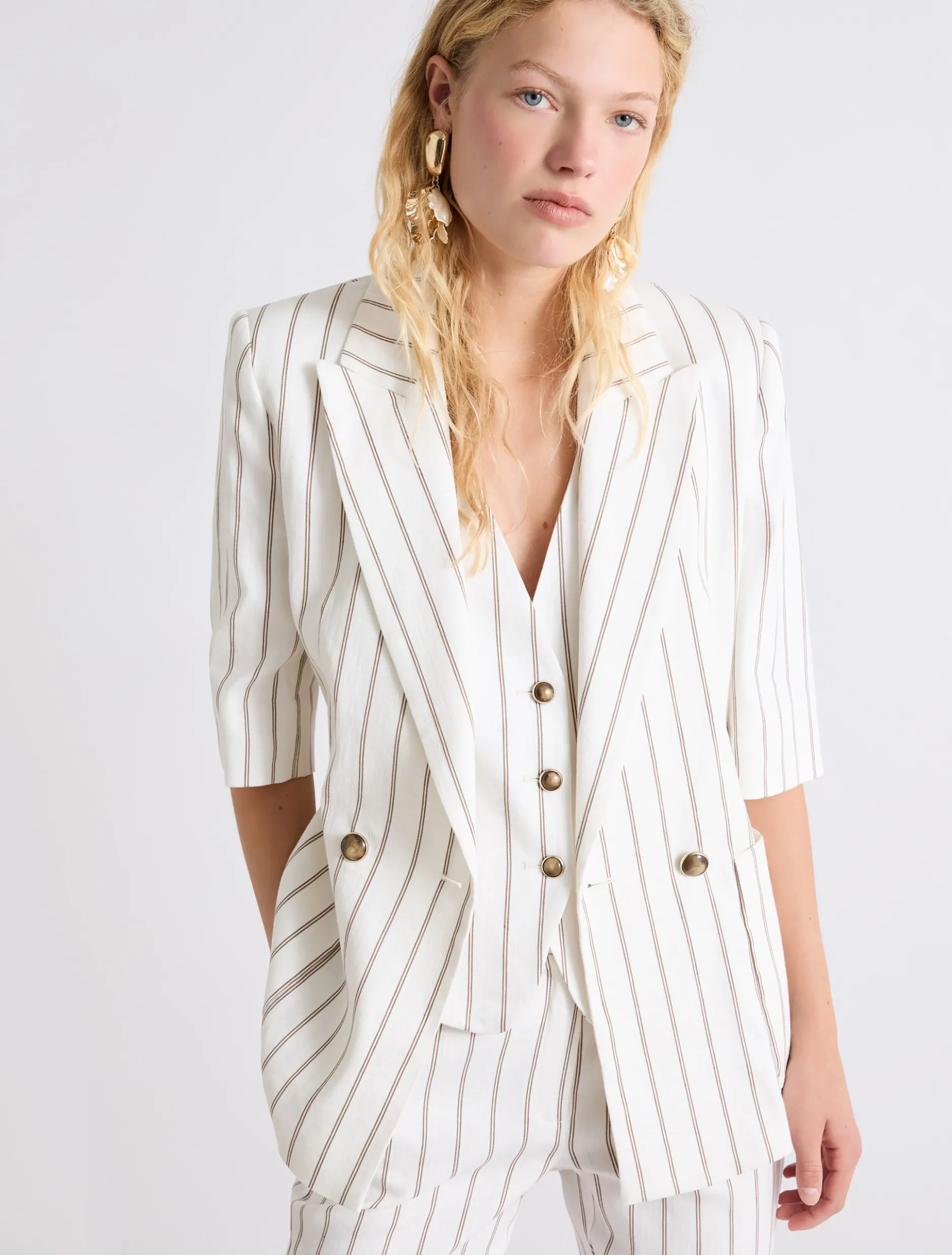 Blazer dritto in lino - BIANCO