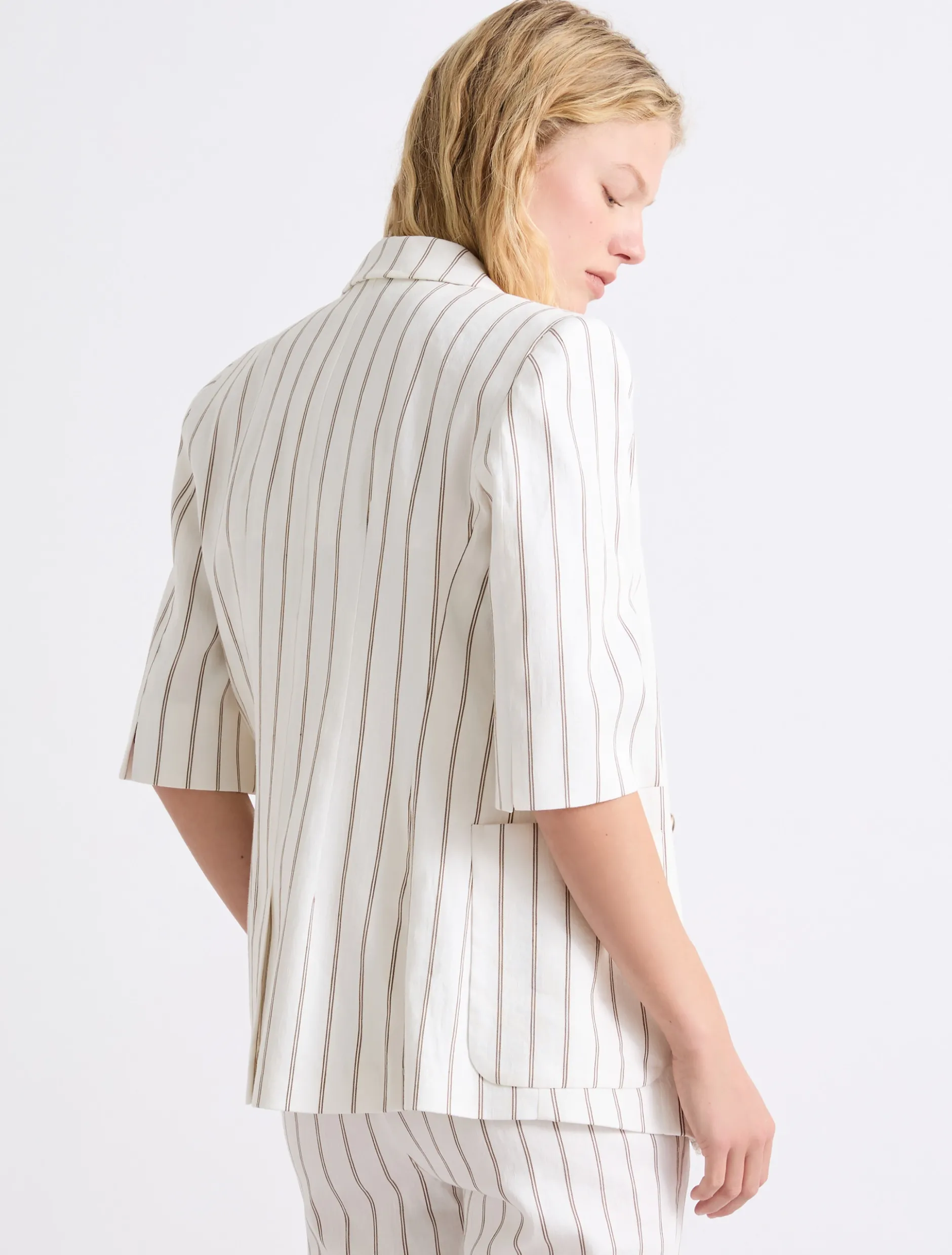 Blazer dritto in lino - BIANCO