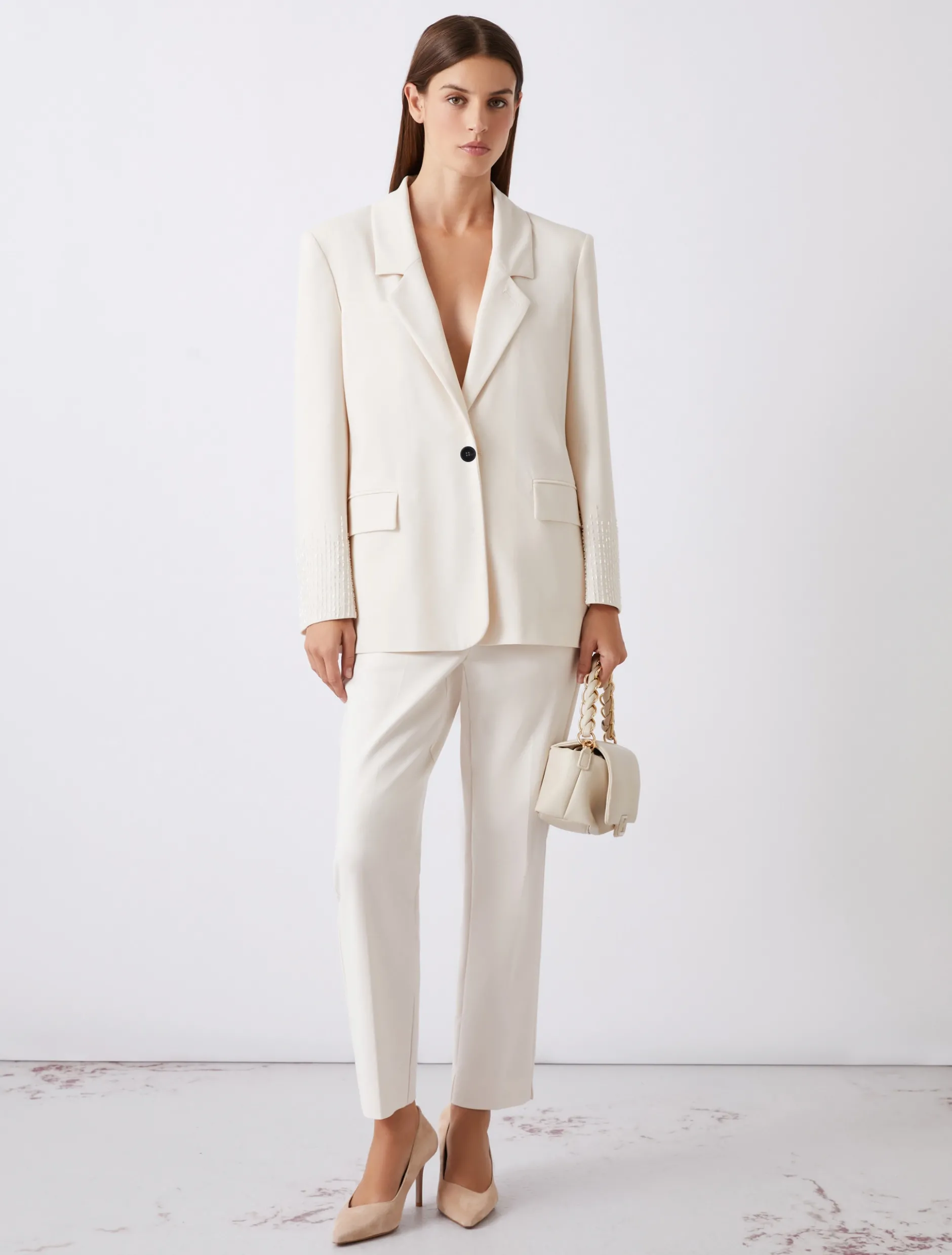 Blazer dritto in tela stretch - BIANCO
