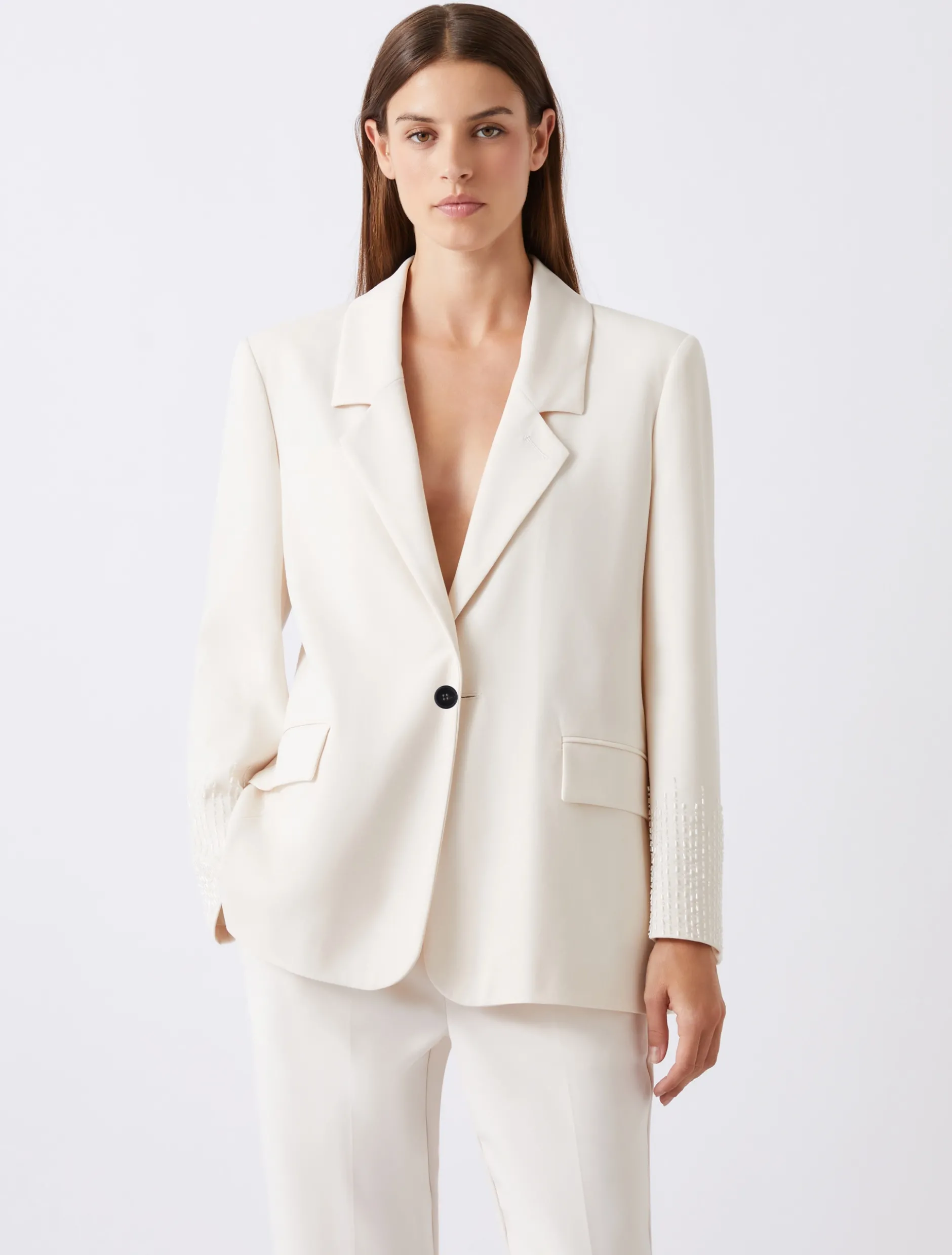 Blazer dritto in tela stretch - BIANCO