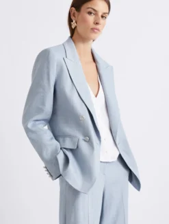 Blazer in chevron di misto lino - AZZURRO