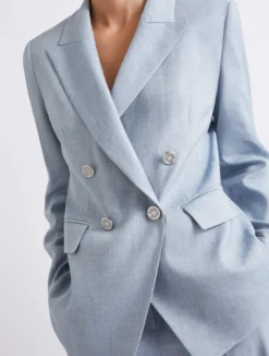 Blazer in chevron di misto lino - AZZURRO