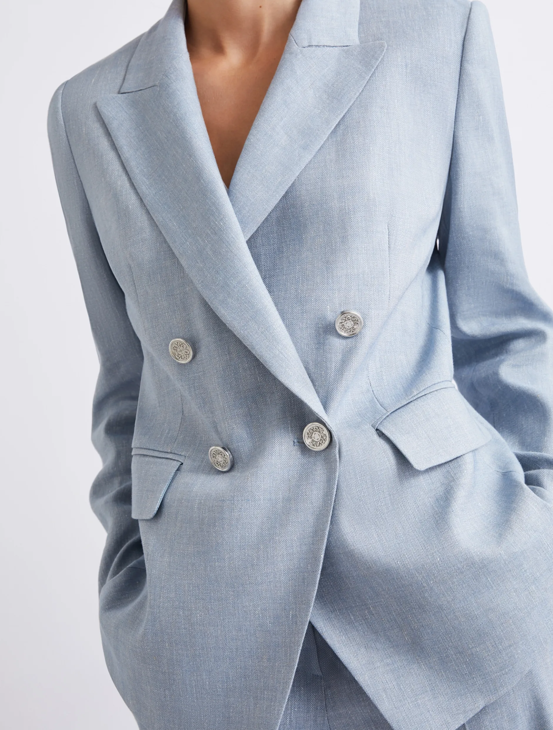 Blazer in chevron di misto lino - AZZURRO