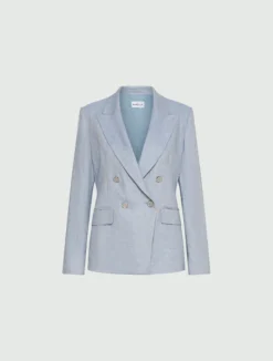 Blazer in chevron di misto lino - AZZURRO