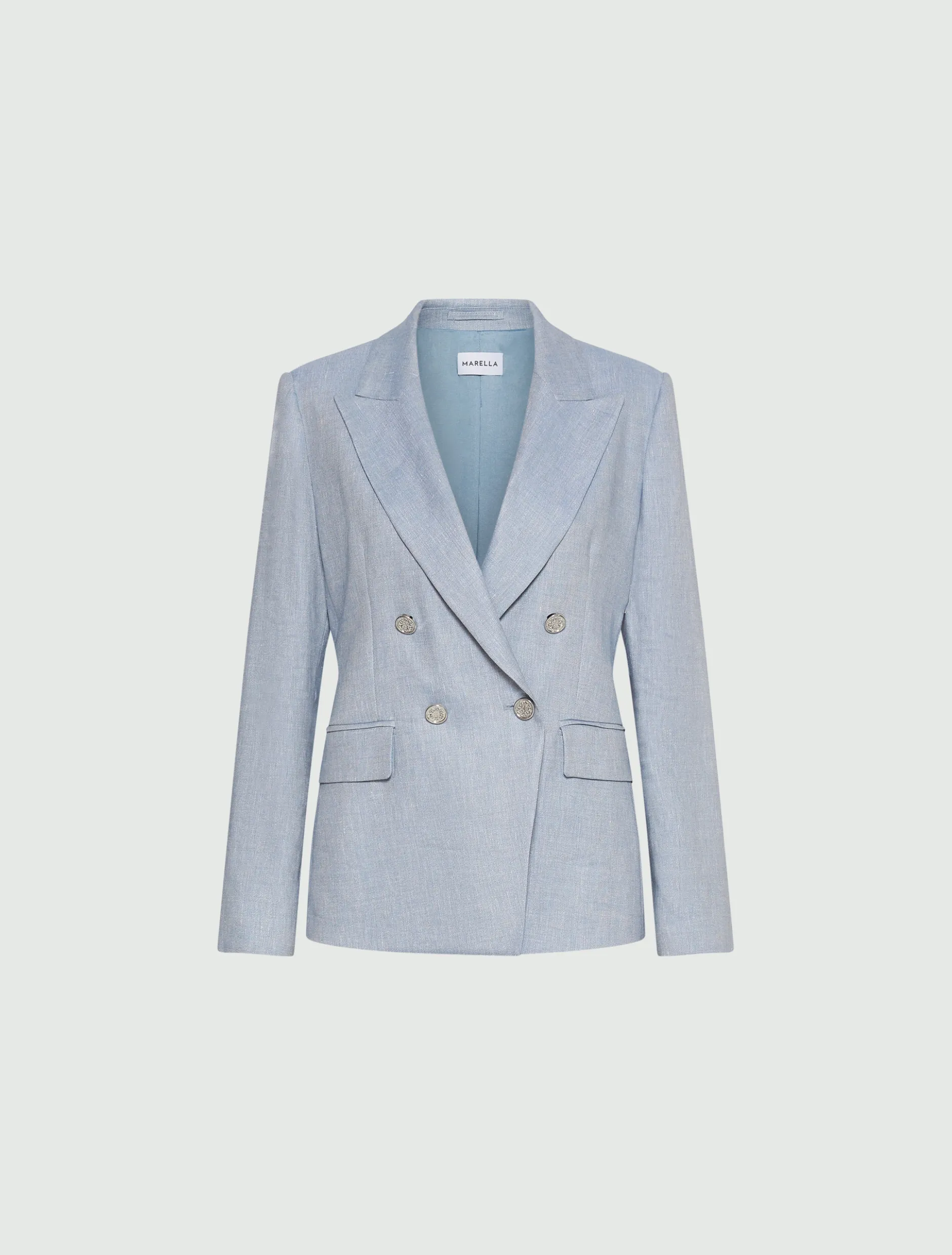 Blazer in chevron di misto lino - AZZURRO
