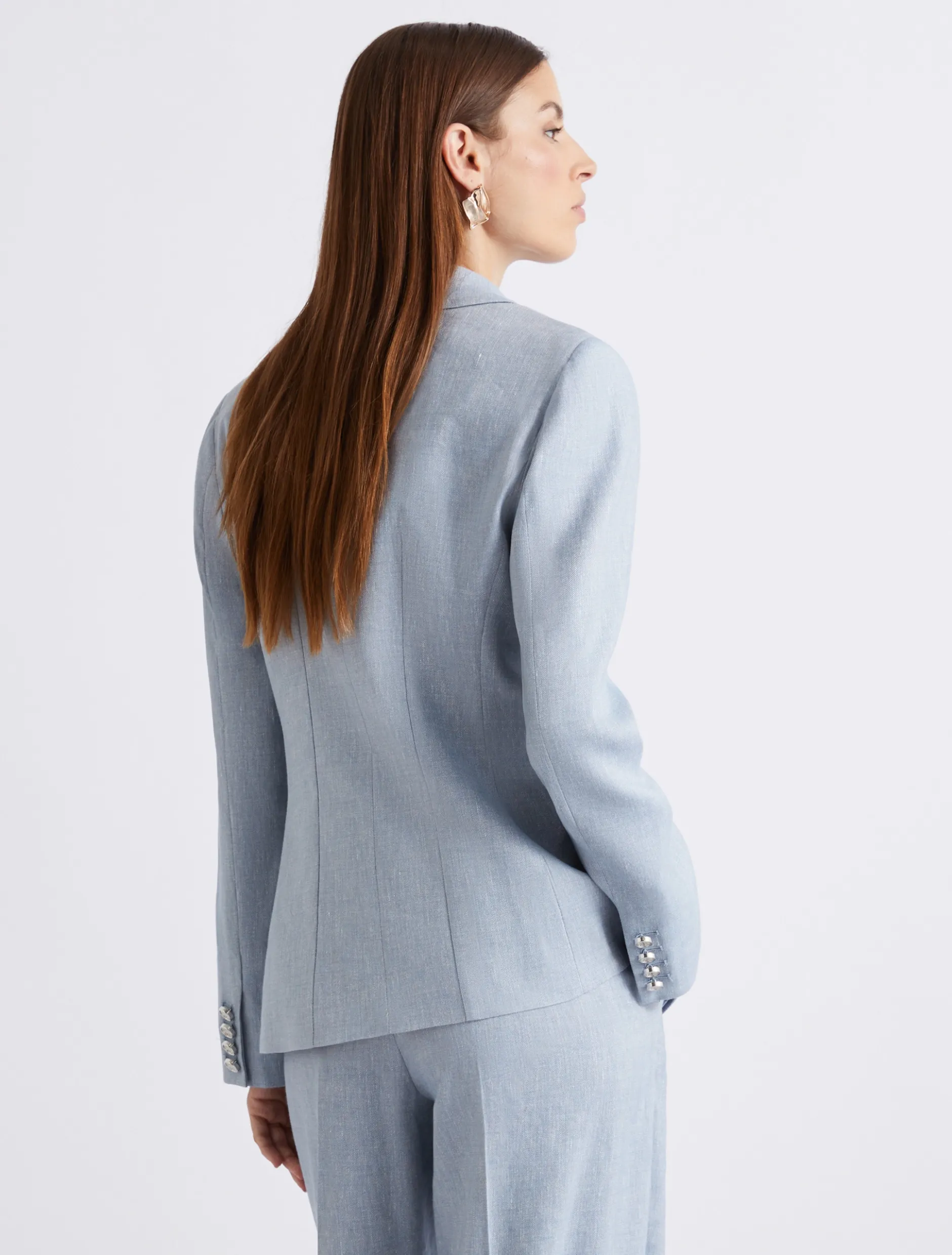 Blazer in chevron di misto lino - AZZURRO
