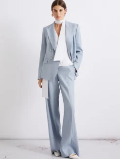 Blazer in chevron di misto lino - AZZURRO